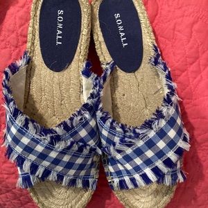 Blue gingham platform sandals